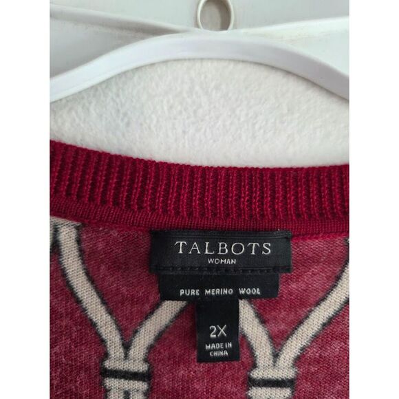 Talbots Red Cream Argyle Patter 100% Pure Merino Wool Gold Button Cardigan sz 2X - Picture 4 of 7